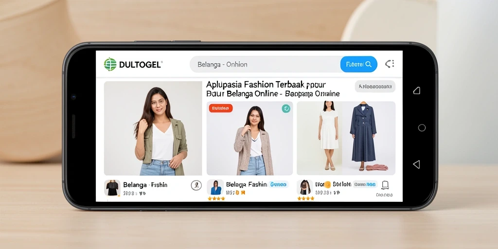 Tampilan utama aplikasi DULTOGEL dengan berbagai produk fashion.