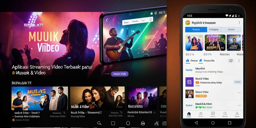 Antarmuka aplikasi REPUBLIK77 yang menampilkan berbagai video berkualitas.