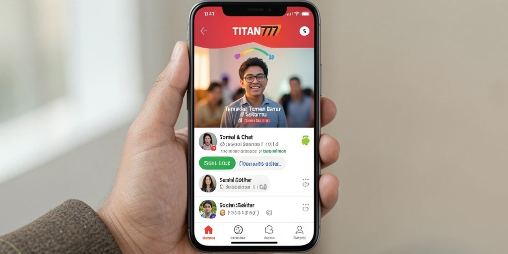Antarmuka pengguna TITAN777 untuk bersosialisasi dengan teman baru.